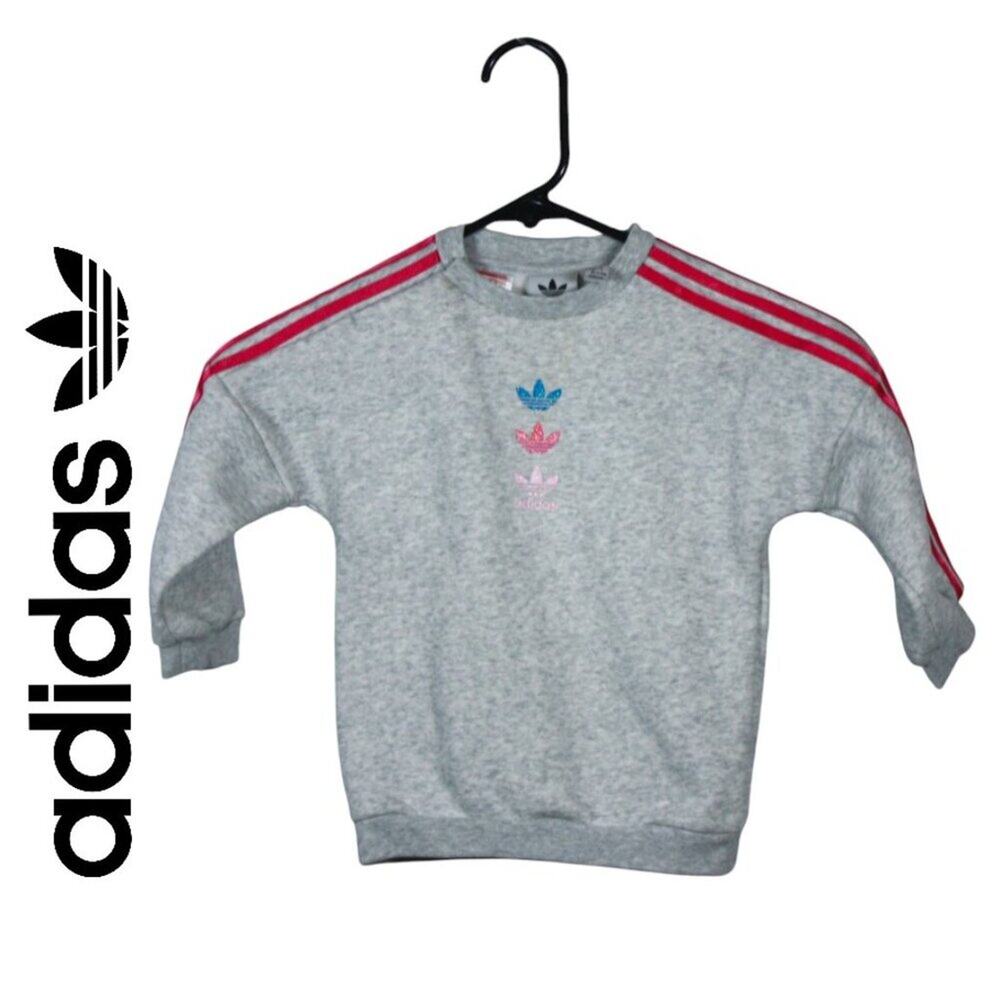 Adidas Grey Crewneck Sweatshirt with Logo on Front and Pink Trim Size 12-18M